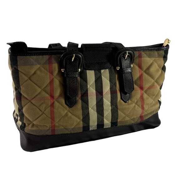 BURBERRY Multicolor Canvas Quilted House Check Manor Tote Bag Made in Italy - Picture 13 of 17